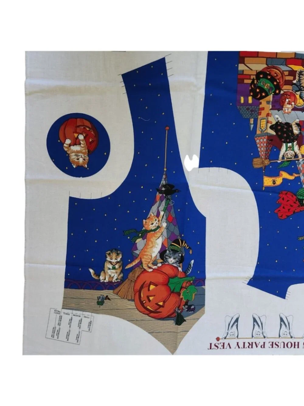 Vintage Halloween Cat Vest Fabric Panel Concord Kessler Cut & Sew 1970s/80s